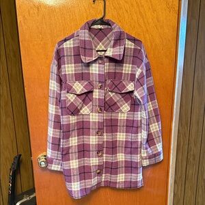 Hem & Thread Purple Plaid Button Down Shacket